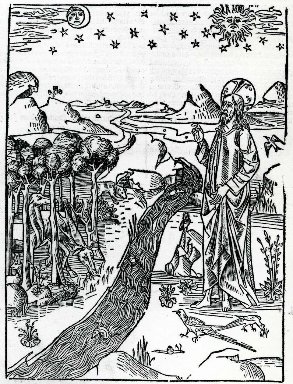 Schöpfung, erste Seite der Genesis, aus der Lugduni-Bibel, 1538 von Italian School
