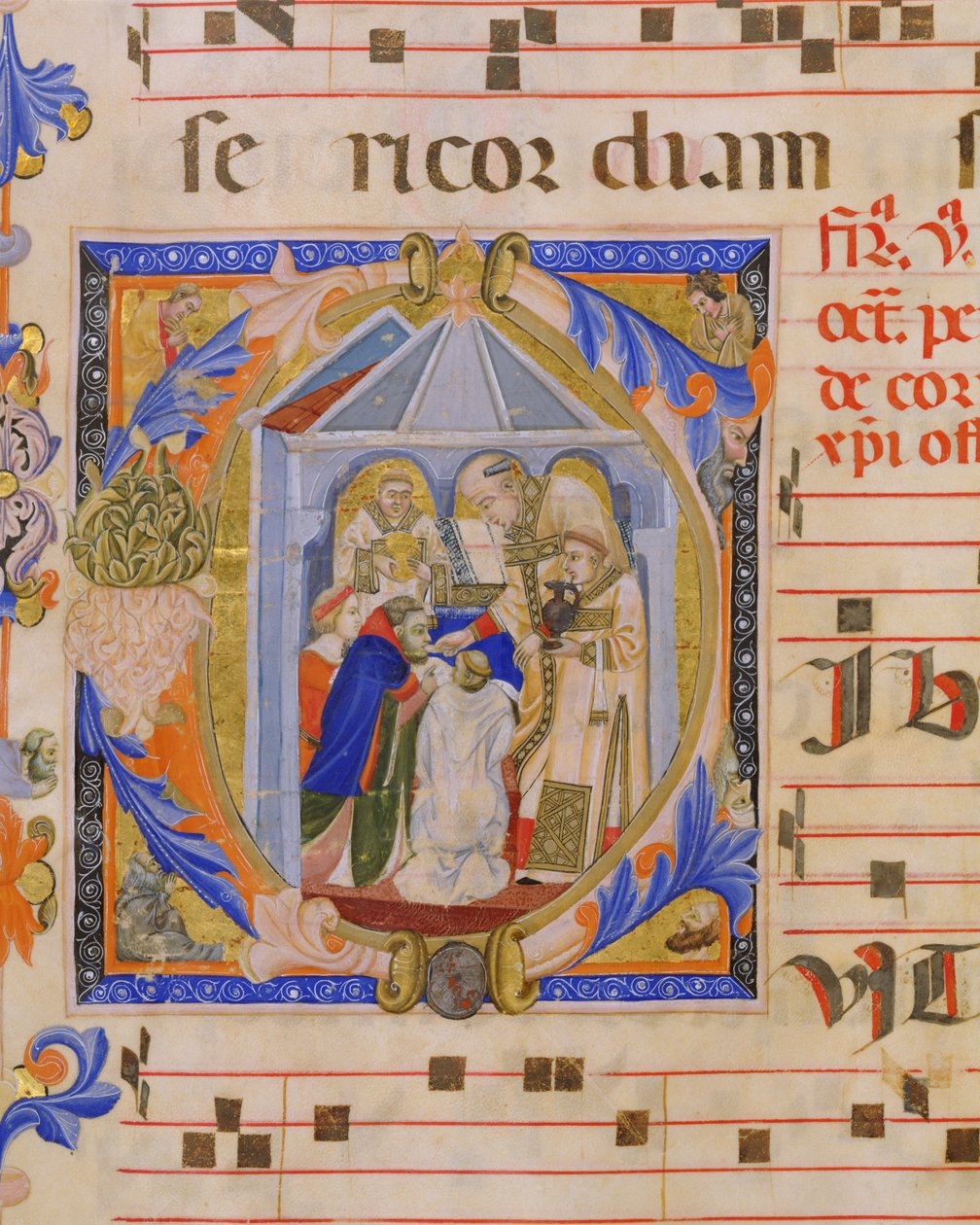 Ms 570 f.81v Historisierte Initiale C darstellend die Eucharistie, aus Missale D, von einem toskanischen Illuminator, aus San Marco e Cenacoli von Italian School