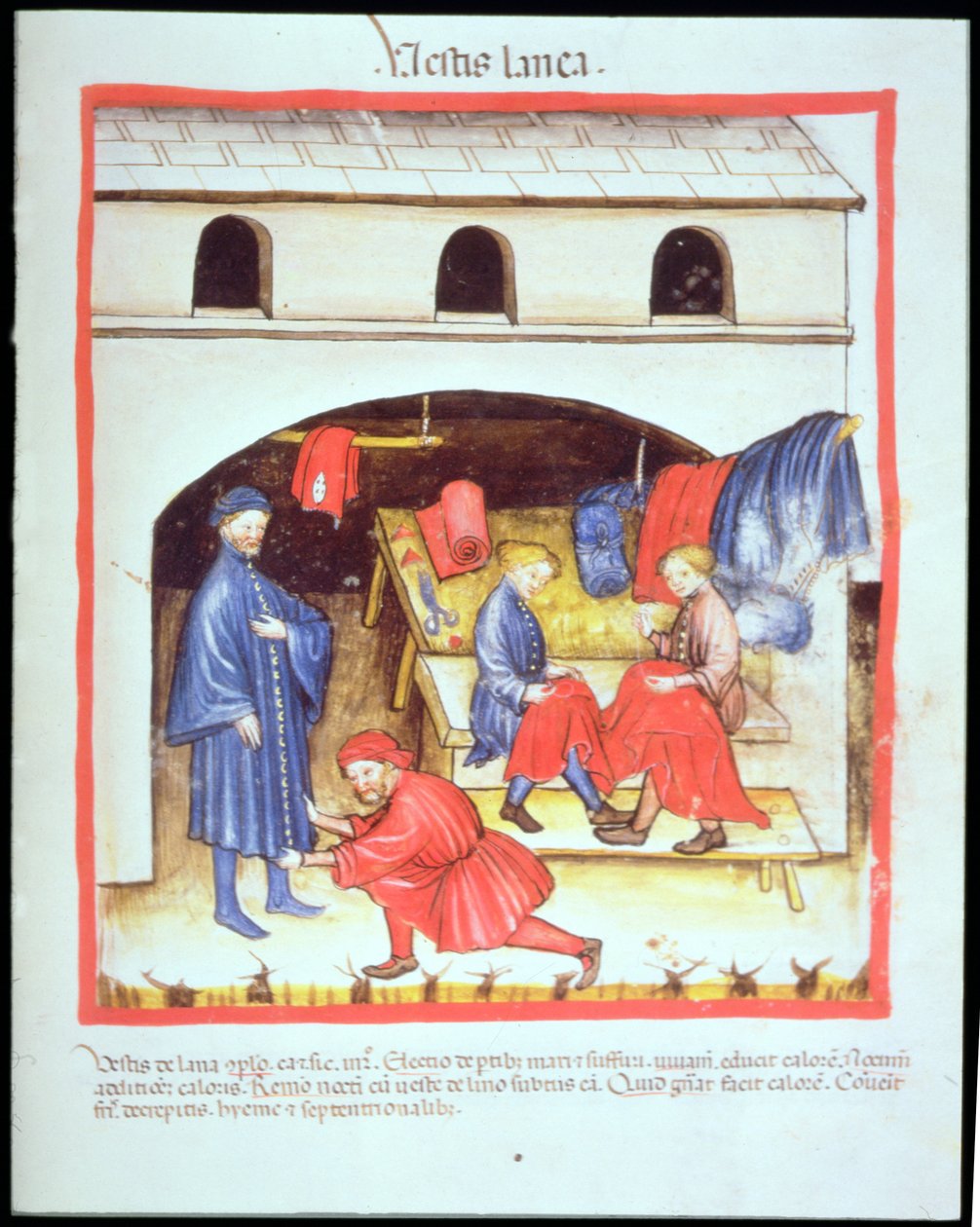 Nova 2644 fol.105r Die Schneiderei: Wollkleidung, aus Tacuinum Sanitatis von Italian School