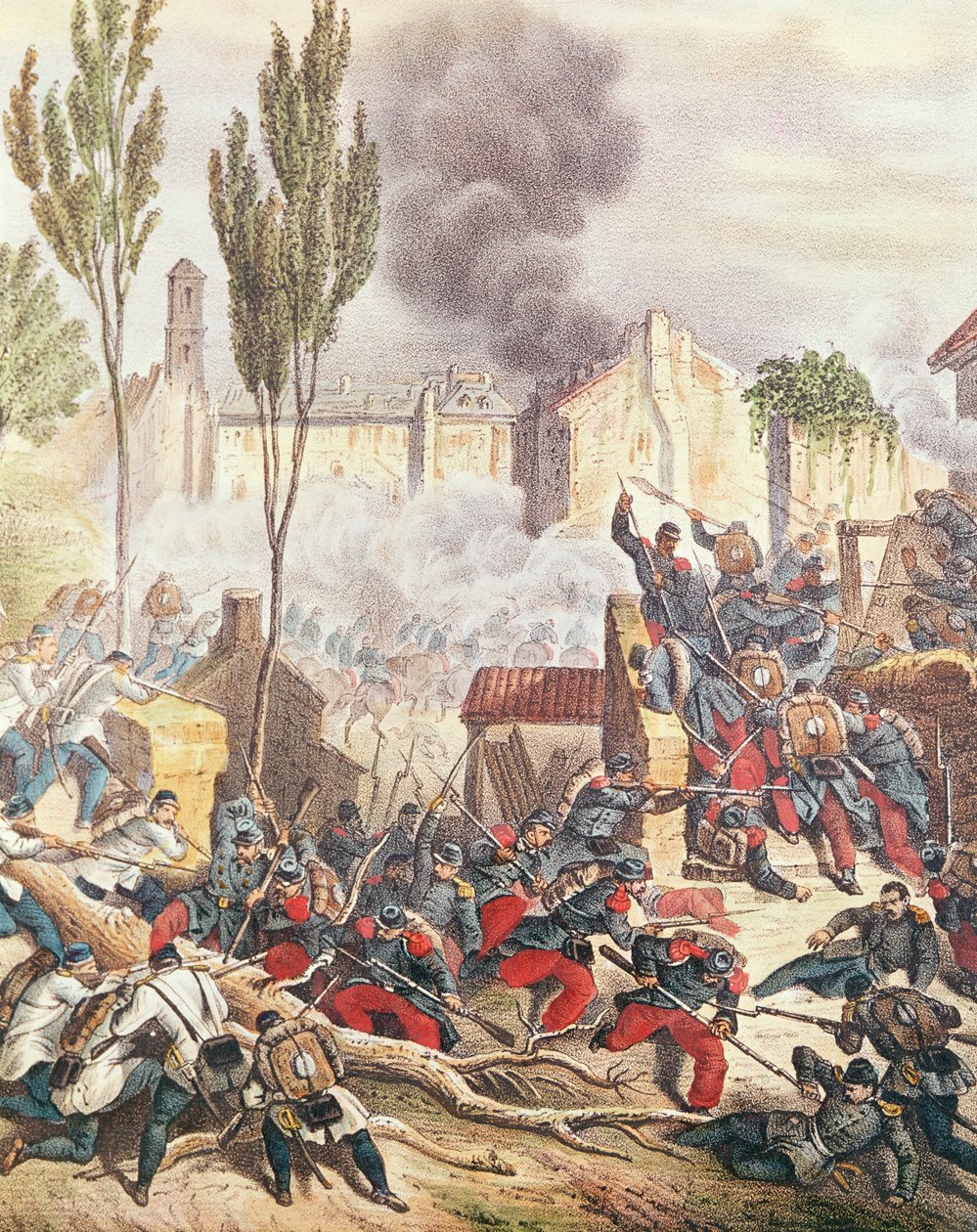 Die Piemontesen und die Franzosen in der Schlacht von Magenta 1859 (Farbstich) von Italian School