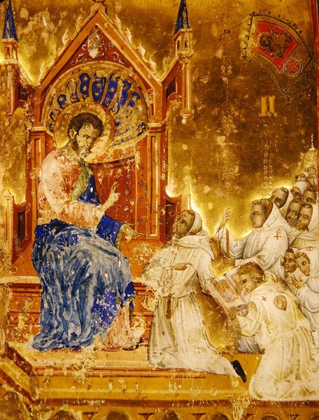 Die Brüder präsentieren die Regel an St. Markus, aus einer Mariegola der Laiengilde von St. Markus, ca. 1350 von Italian School