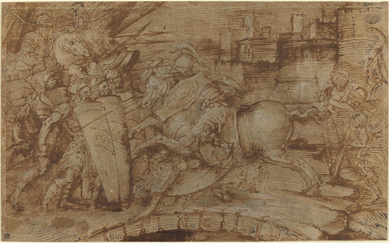 Horatius Cocles verteidigt Rom von Italian 16th Century or Master of the Victoria and Albert Diableries