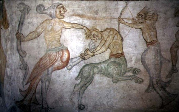 Eine Schlacht zwischen Satyrn und anderen mythologischen Kreaturen von Italian School