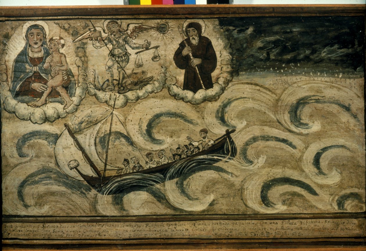 Ein Fischerboot flieht vor dem Sturm. Ex Voto des 17. Jahrhunderts aus der Kirche der Madonna dell