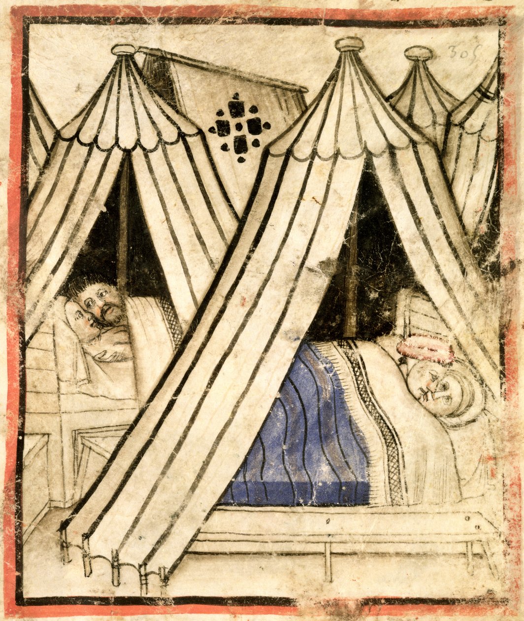 Die Israeliten frönen der sexuellen Unmoral mit den Moabiterinnen in ihren Zelten, c.1350-99 von Italian School