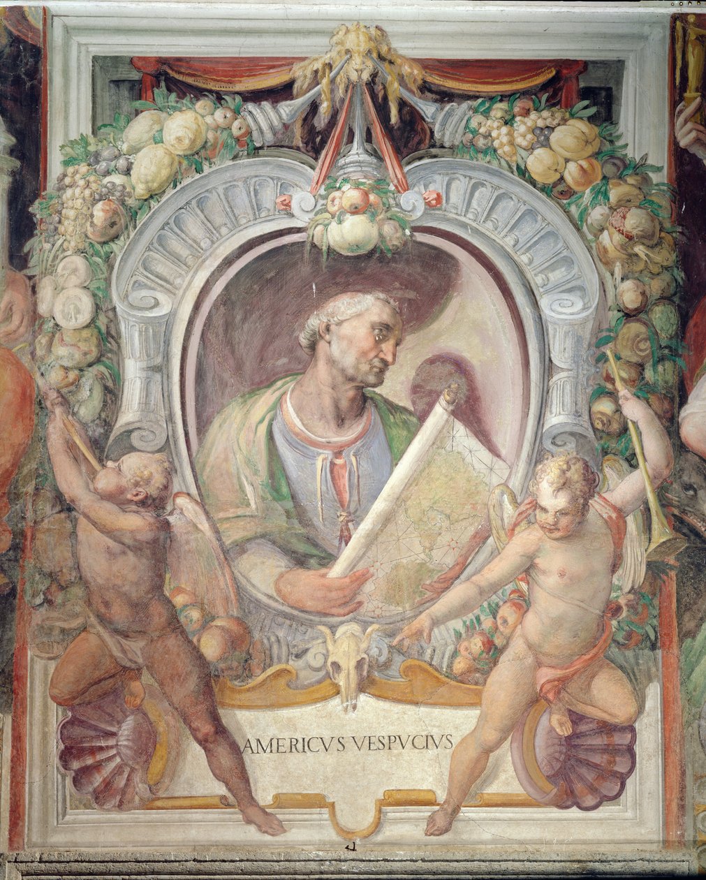 Amerigo Vespucci, in der Sala del Mappamondo von Italian School
