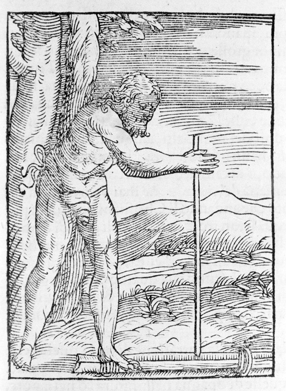 Ein Indianer der Tainos entzündet ein Feuer durch Reiben zweier Holzstücke. Gravur aus „Navigationi und Viaggi“ von Giovanni Battista Ramusio, Bd. III, Venedig 1565 von Italian School