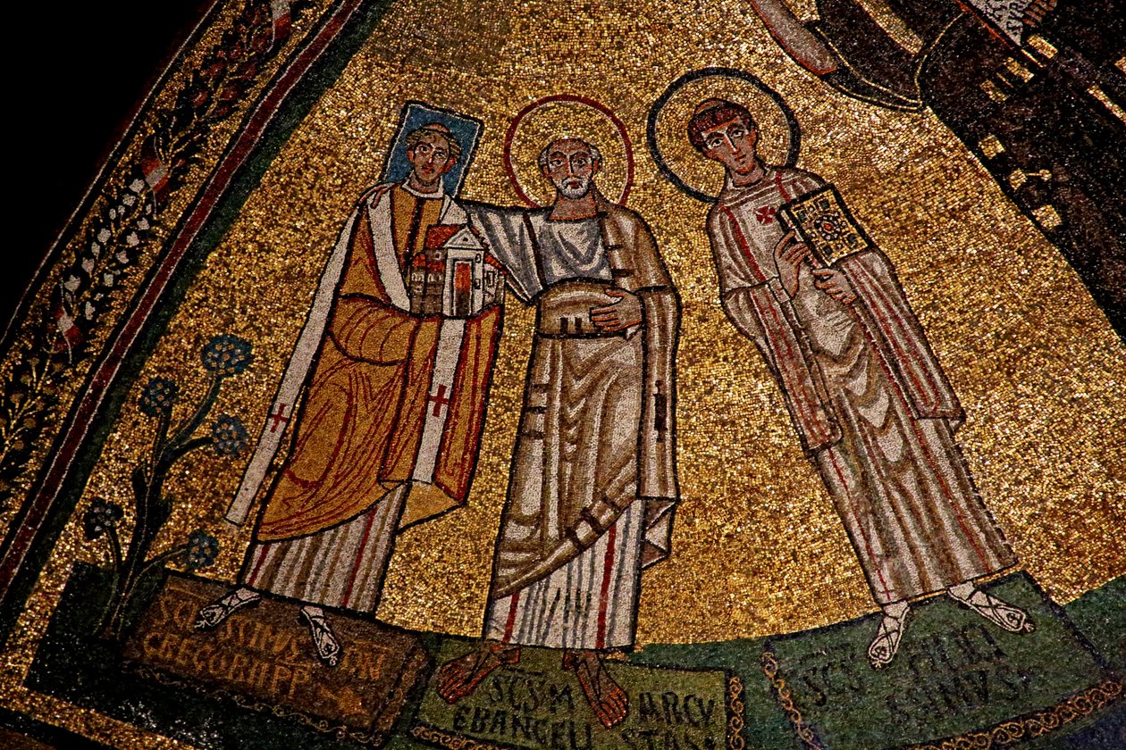 Apsis mit Heiligen und Papst Gregor IV (Mosaik) von Italian School