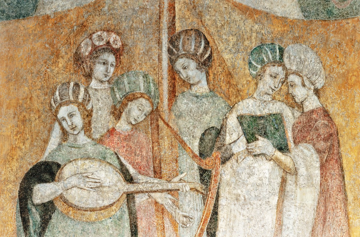 Bicocca degli Arcimboldi: Fresko aus dem 15. Jahrhundert, Detail von Frauen, die Musik spielen von Italian School