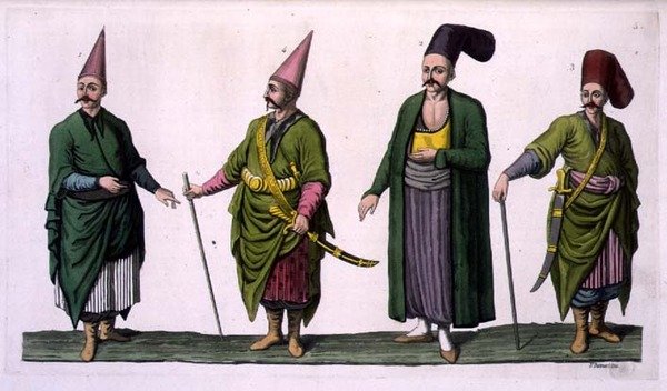 Bostandji, Khasseki und andere Beispiele osmanischer Kostüme, Tafel 5 aus Teil III, Band I von 