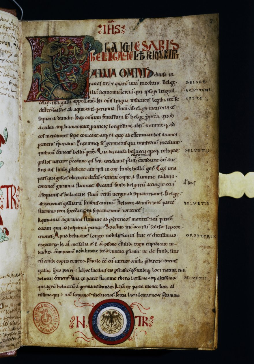 CAESAR Gaius Julius: Eine Seite von "Commentarii de Bello Gallico" von Italian School