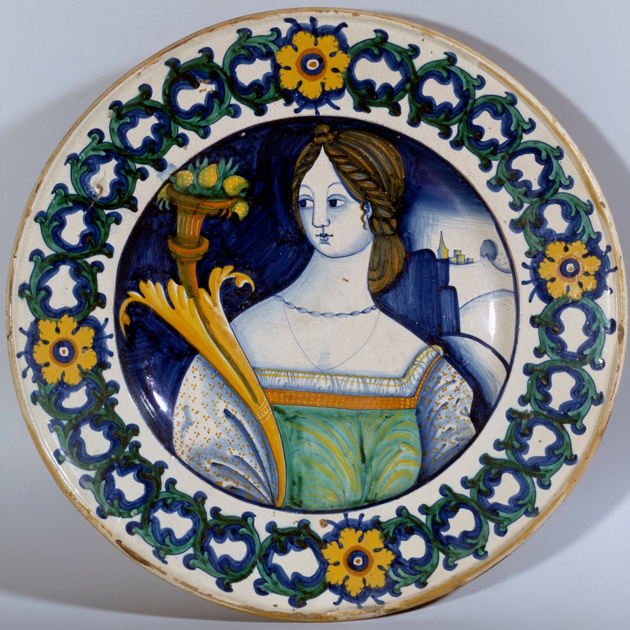 Keramikteller von Deruta mit einem Porträt einer Frau. Um 1510 von Italian School
