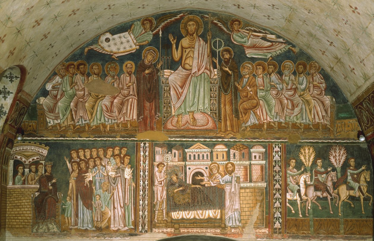 Christus auf dem Thron zwischen der Jungfrau, Johannes dem Täufer, den Aposteln und zwei Engeln von Italian School