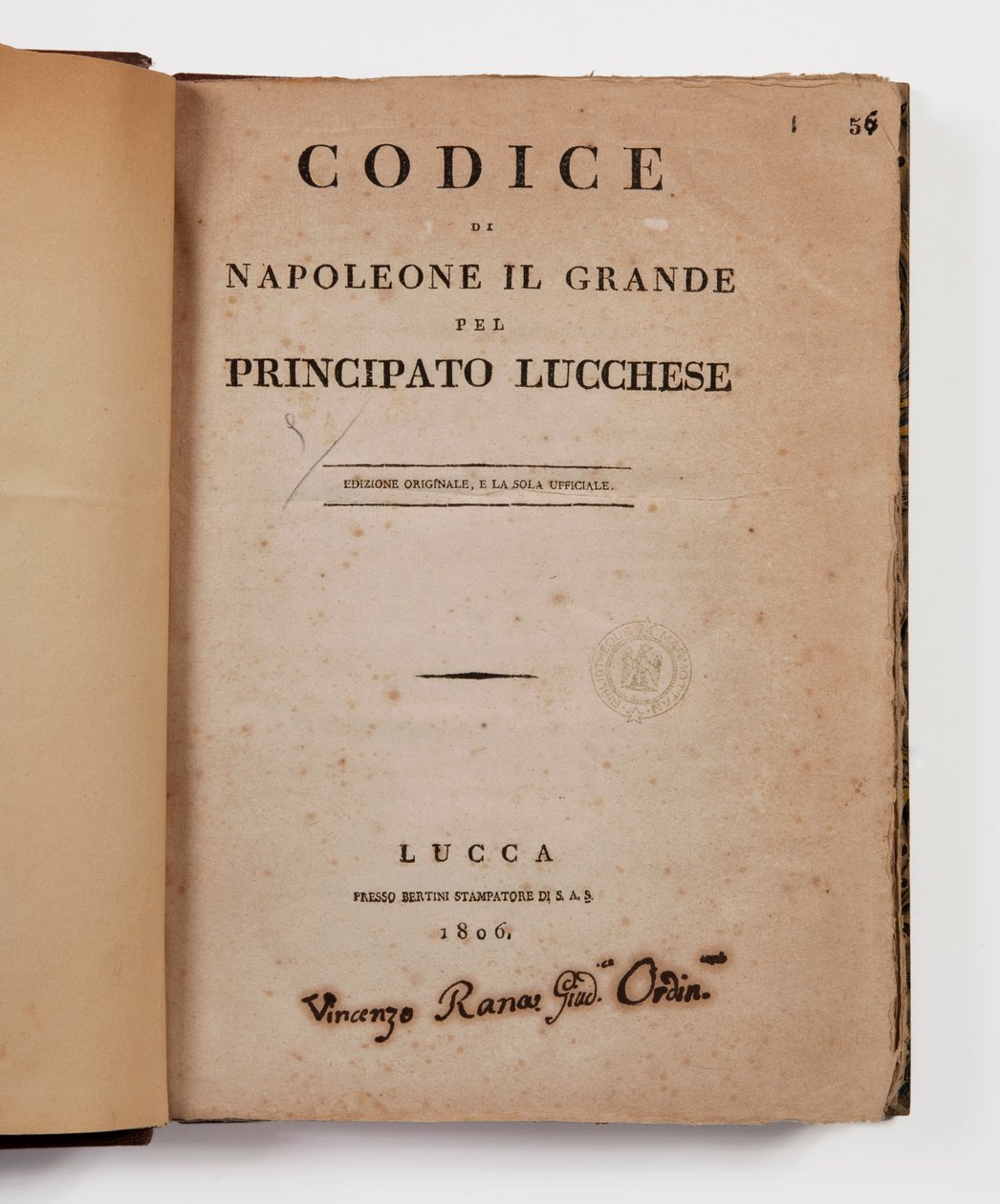 Code Napoléon des Großen für das Fürstentum Lucca, erste offizielle Ausgabe, Lucca, Presso Bertini, 1806, und der ländliche Code für die Fürstentümer Lucca und Piombino, Lucca, Fr. Bertini, 1807 von Italian School