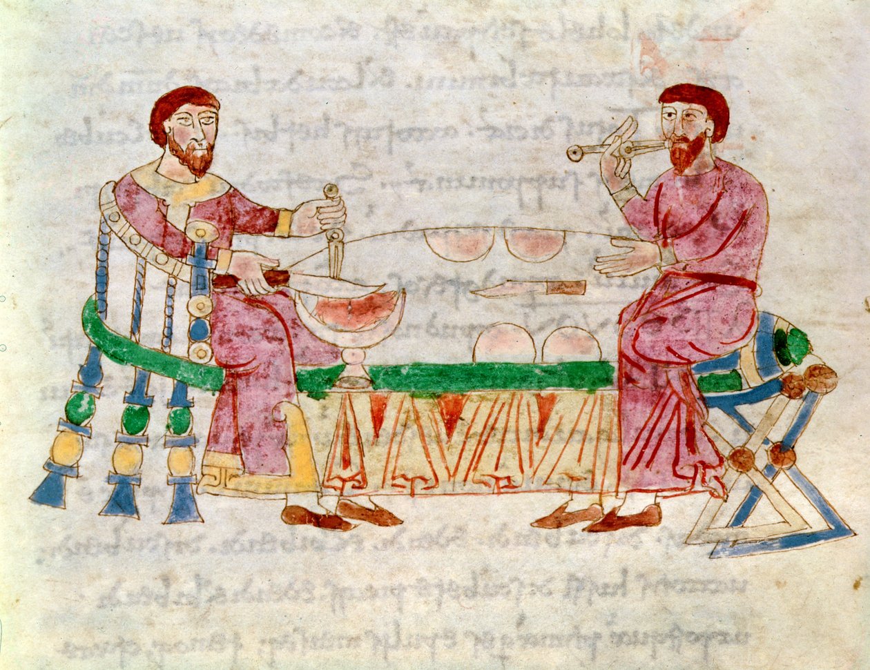 Codex 132 Livre 22 Kap.1 Das Mahl, aus De Universo von Rabanus Maurus (ca. 780-856) 1023 von Italian School