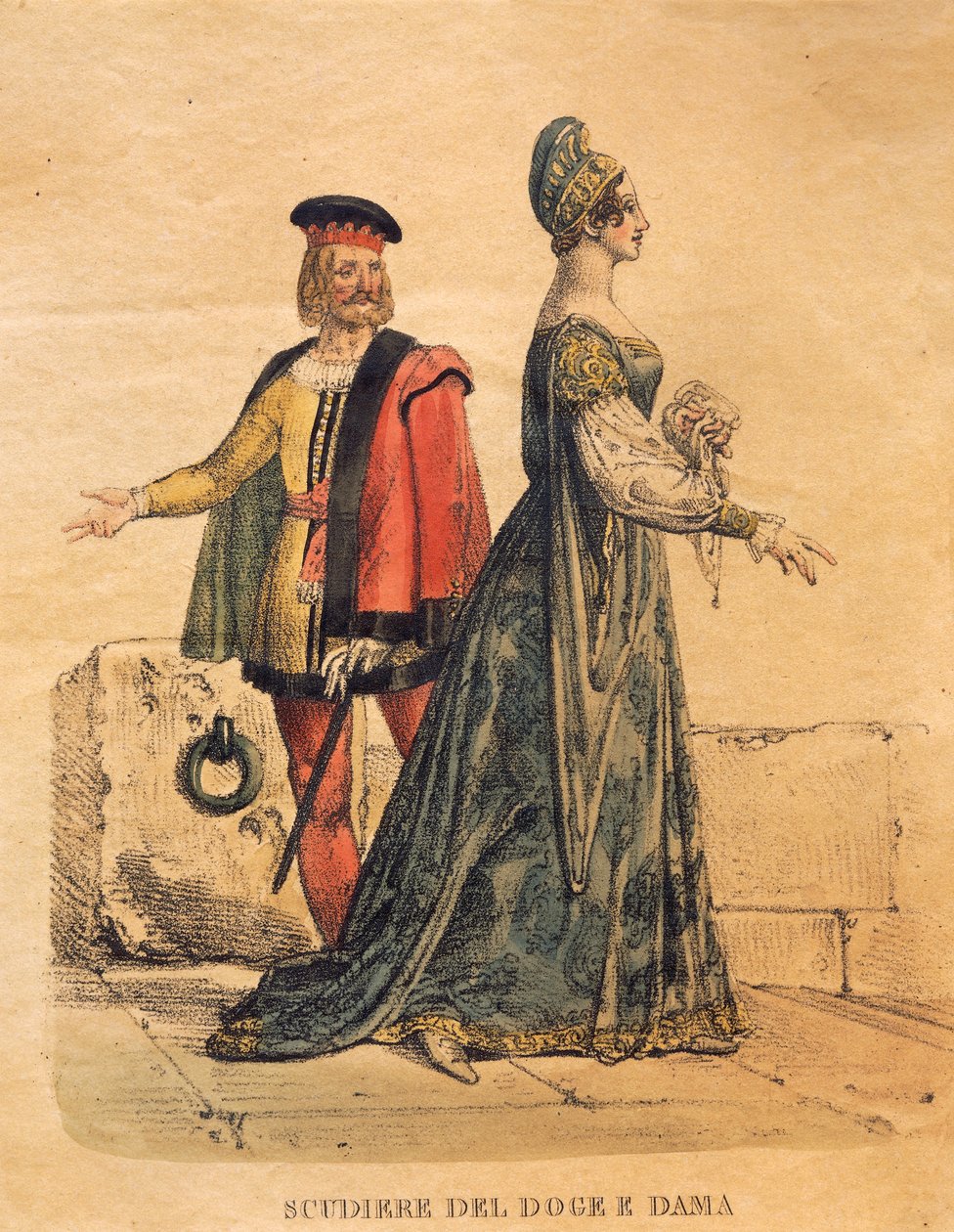 Kostümentwurf für einen Knappen des Dogen und eine Dame, aus 