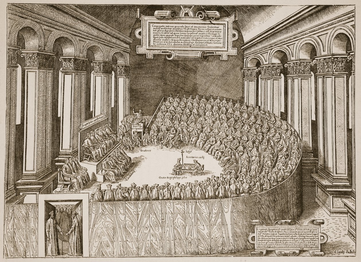 Konzil von Trient, 1563, aus einer Radierung, veröffentlicht in Venedig 1565, Illustration aus Die Kirche von England: Eine Geschichte für das Volk von H.D.M. Spence-Jones, veröffentlicht um 1910 von Italian School