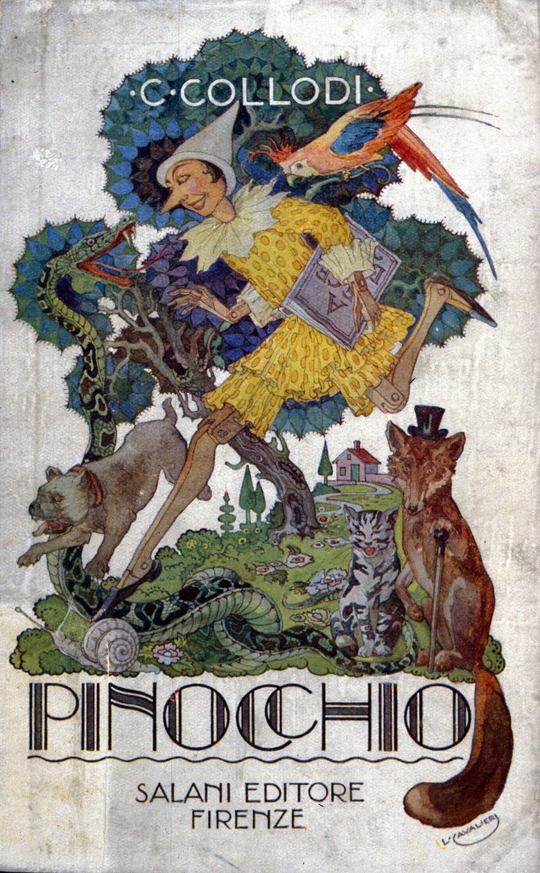 Cover von Carlo Collodis Buch „Pinocchio“, herausgegeben von Salani editore, ca. 1920. von Italian School