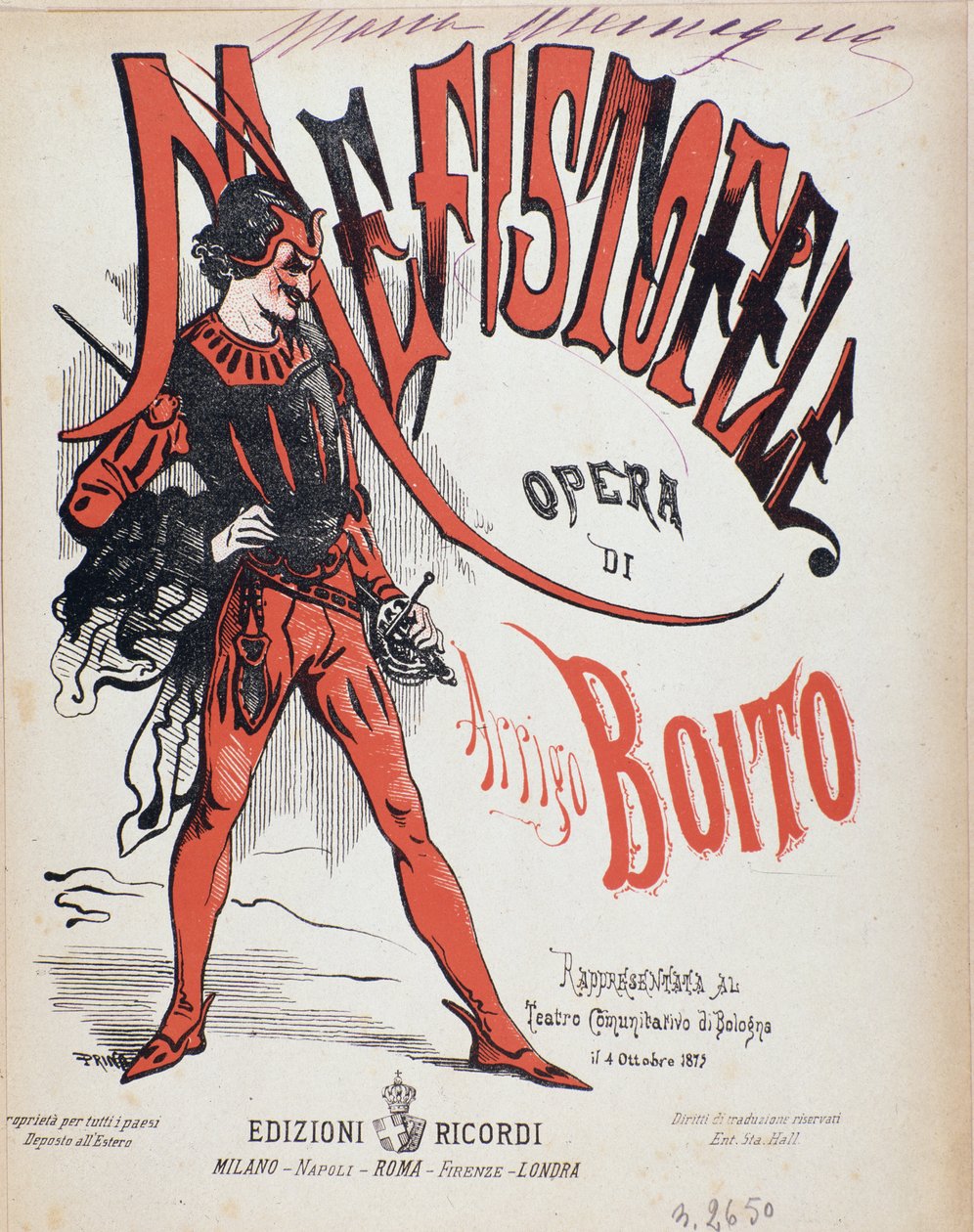 Titelblatt der Partitur der Oper Mefistofele von Arrigo (Enrico) Boito von Italian School