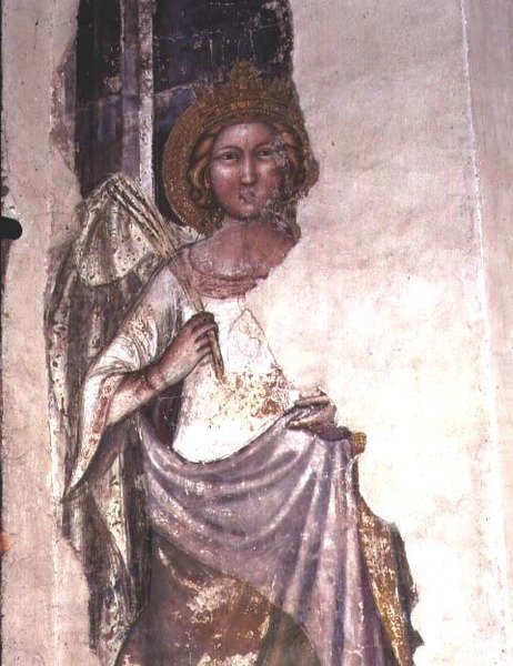 Gekrönte Figur mit Palmwedel, möglicherweise ein Engel von Italian School