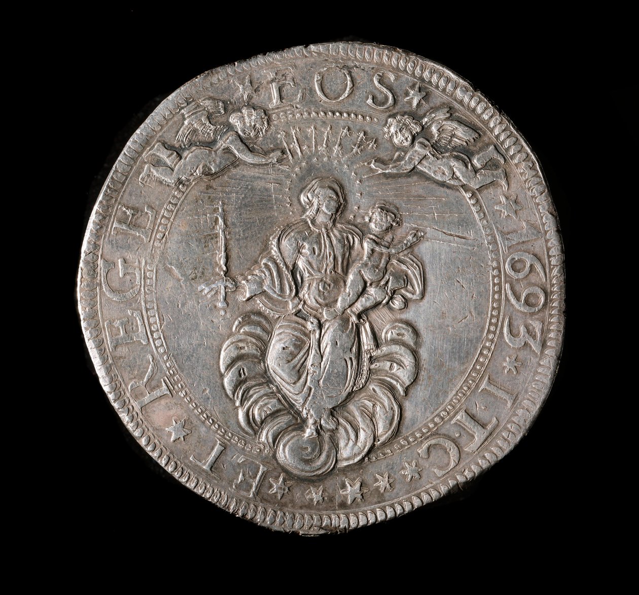 Währung der Republik Genua: Fünf-Ecus-Silbermünze. Durchmesser 61 mm. 1693. Rückseite. Genua Musei di Strada Nuova von Italian School