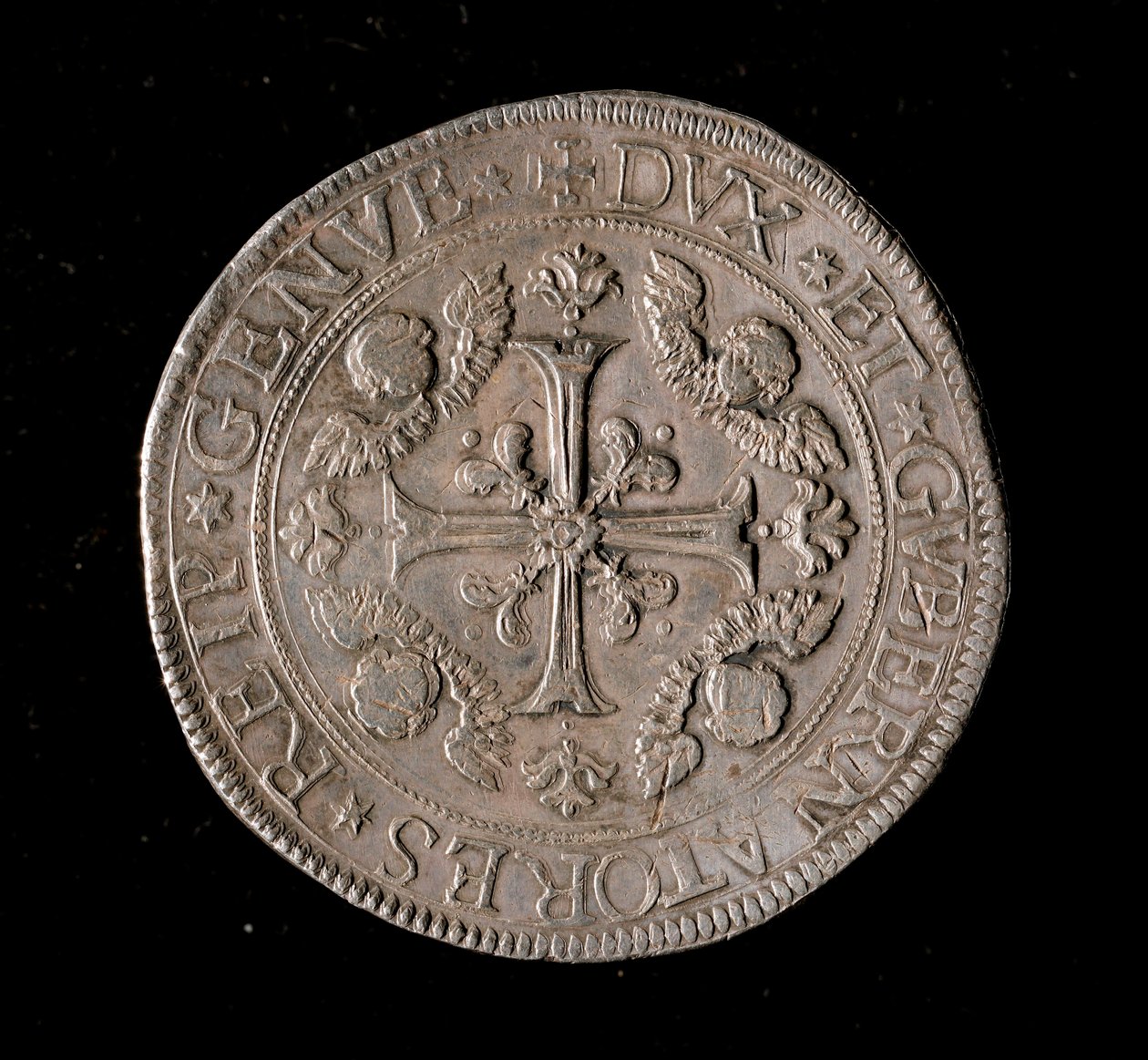 Währung der Republik Genua: fünf Ecu-Silbermünze. Durchmesser 61 mm. 1693. Vorderseite von Italian School
