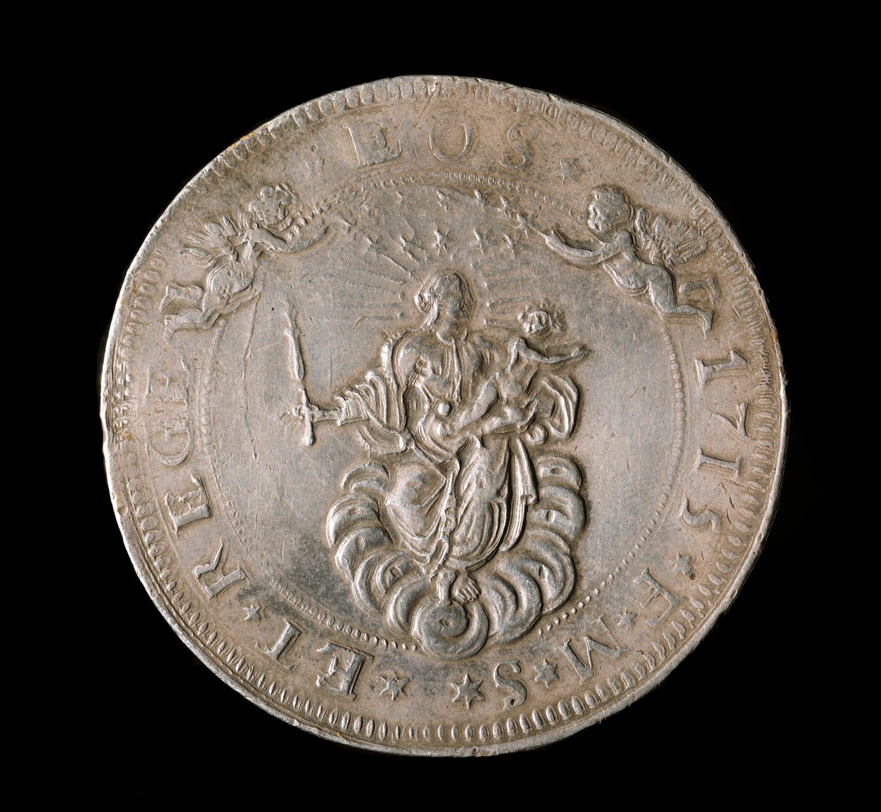 Währung der Republik Genua: Sechs-Ecus-Silbermünze. Durchmesser 61,5 mm. 1715. Vorderseite. Genua Musei di Strada Nuova (inv, M7156) von Italian School