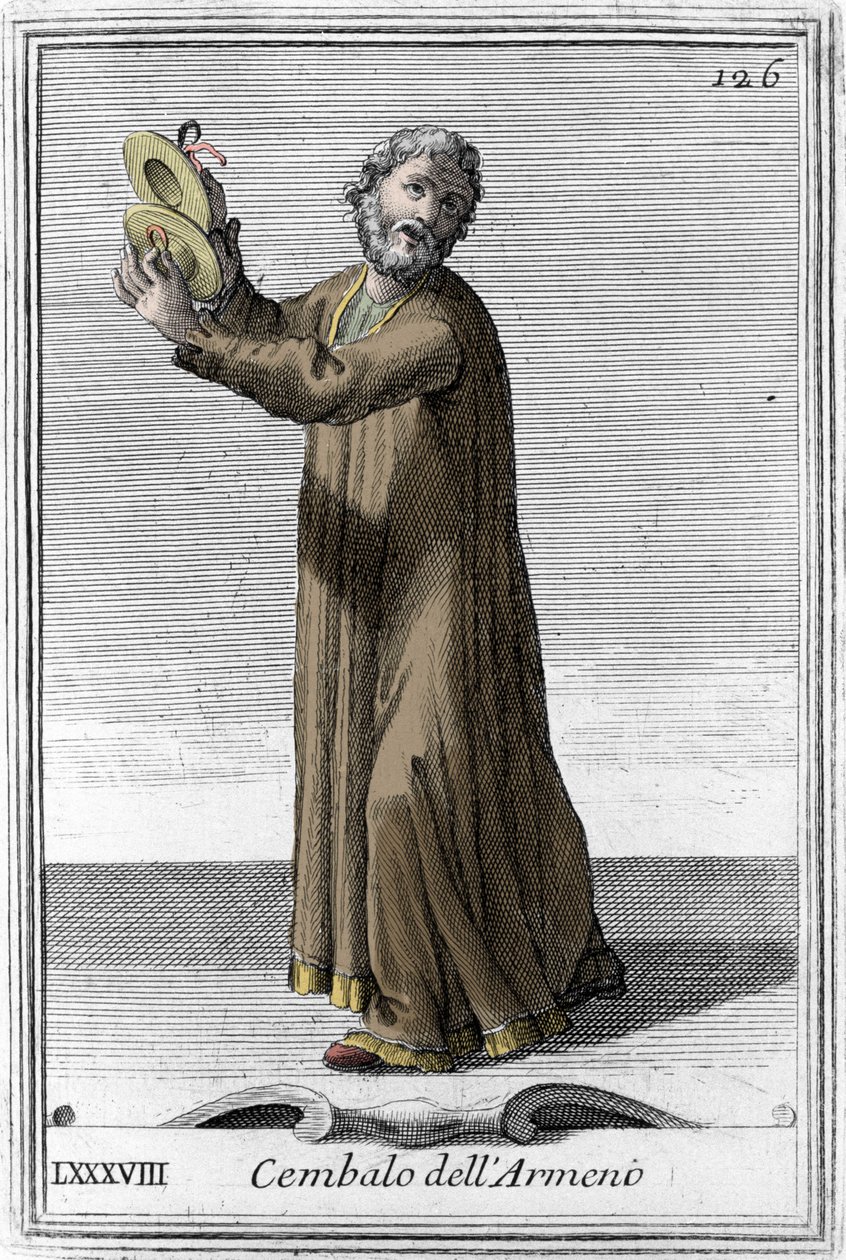 Zimbeln eines armenischen Musikinstruments mit Schlagwerk. Stich aus „Gabinetto Armonico pieno d