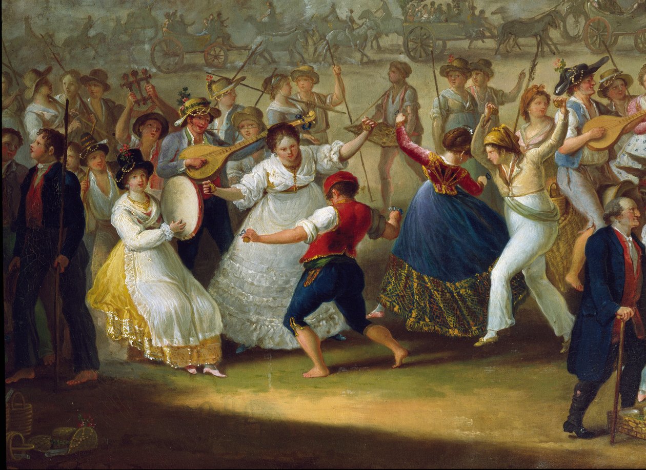 Tanzszene und Volksfest in Neapel Tarantella-Tänzer. Anonymes Gemälde. 18. Jahrhundert Neapel, Museo Nazionale di San Martino von Italian School