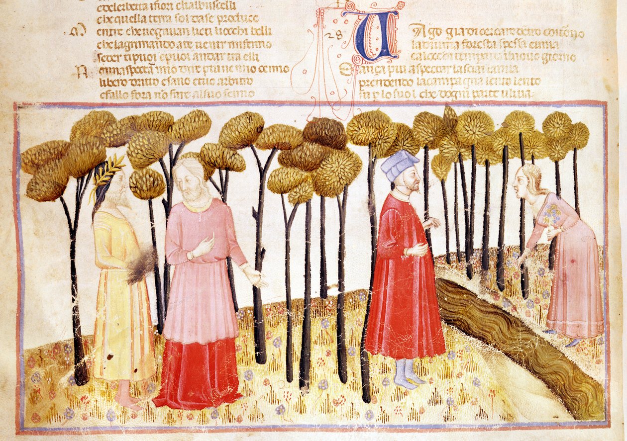 Dante und Virgil (70-19 v. Chr.) auf dem Gipfel des Fegefeuers, aus Die Göttliche Komödie von Dante Alighieri (1265-1321) von Italian School