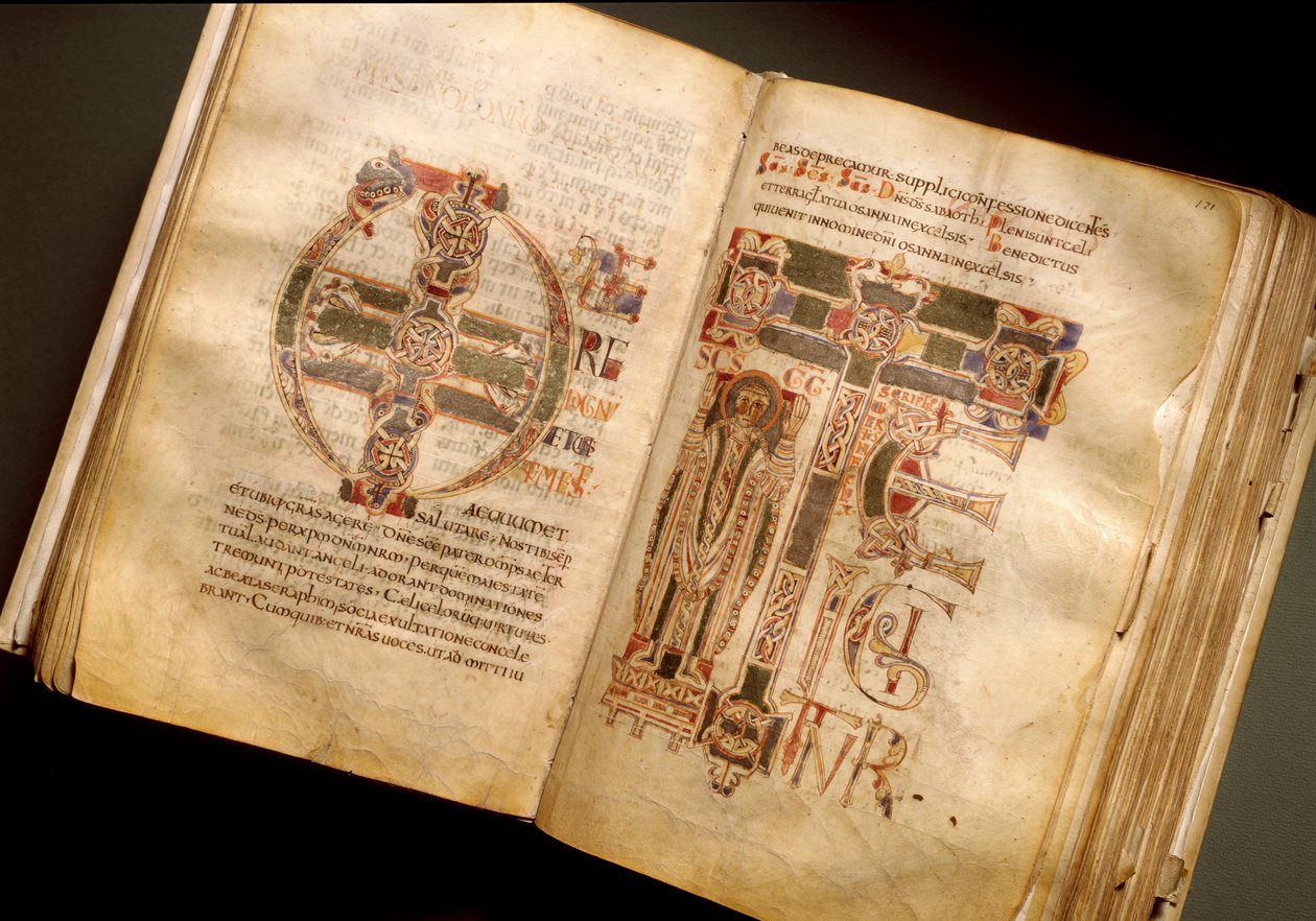 Doppelseite eines liturgischen Manuskripts aus dem 11. Jahrhundert. (Ms.B 8, folii 170v. 171r.) Aus Sant