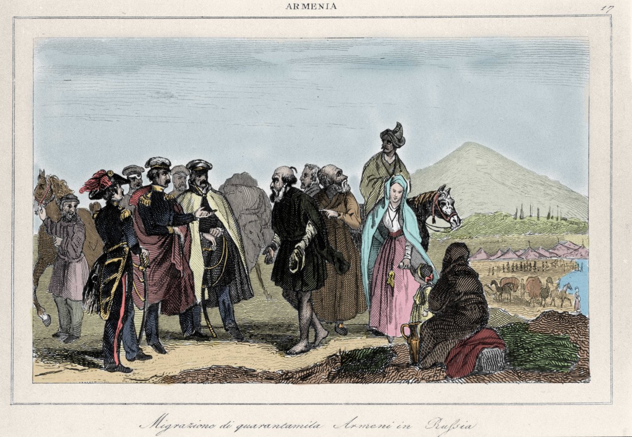 Auswanderung der Armenier nach Russland. Gravur des 19. Jahrhunderts von Italian School