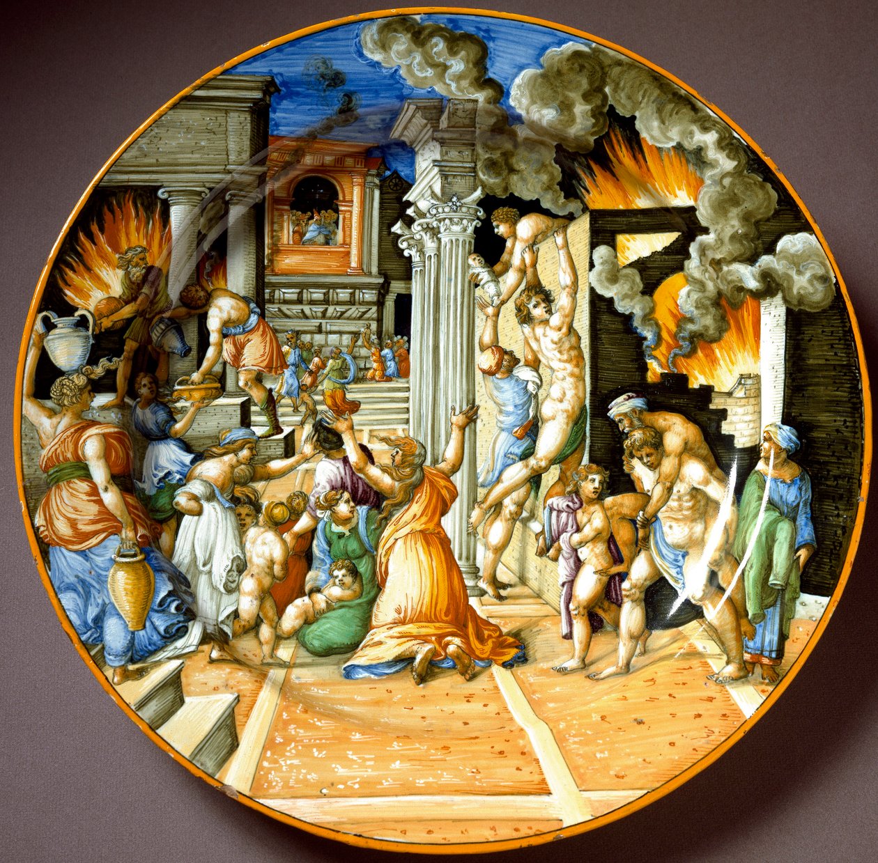 Aeneas und sein Vater Anchises während des Brandes von Troja von Italian School