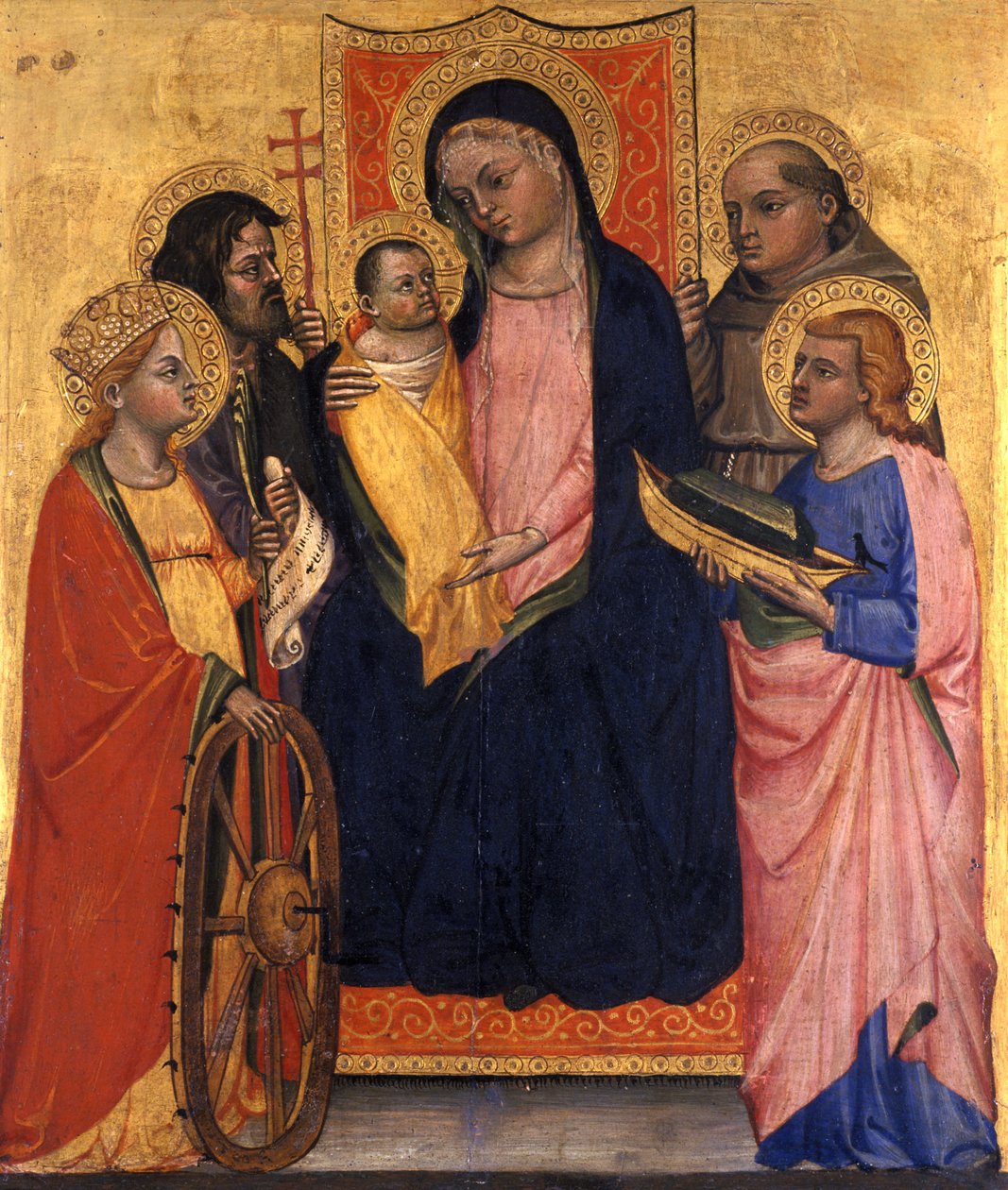 Thronende Madonna und Kind mit vier Heiligen, ca. 1400 von Italian School