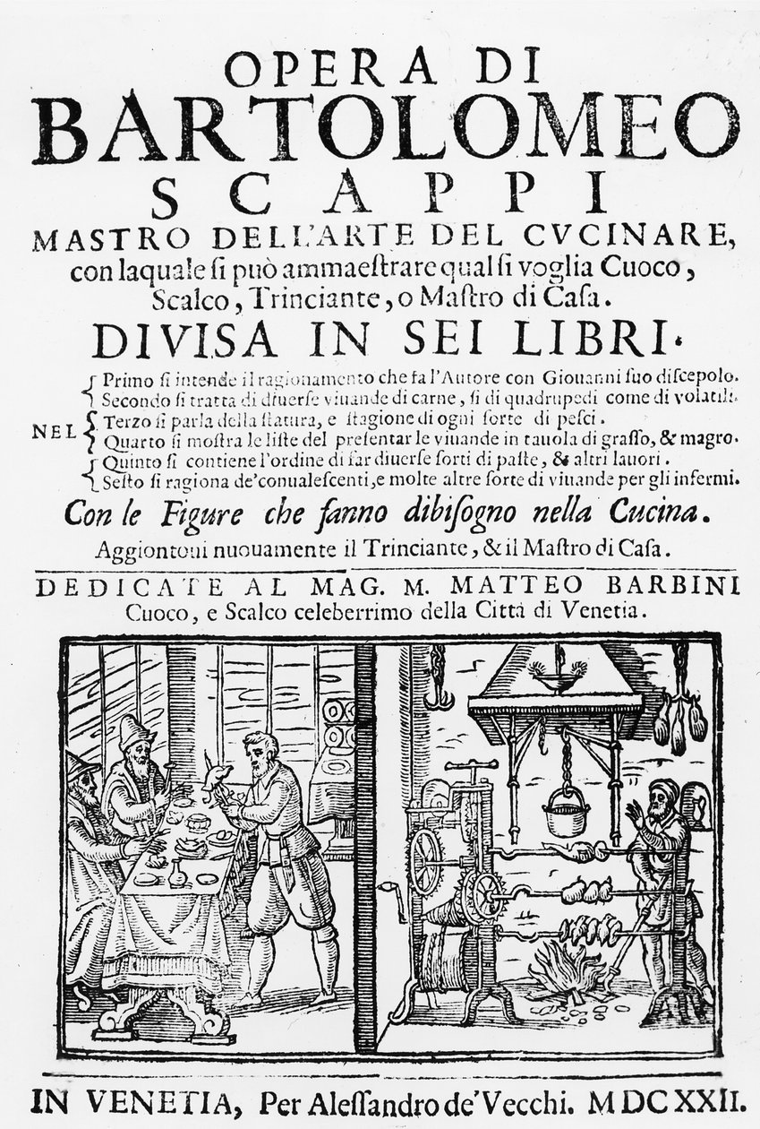 Frontispiz zum Kochbuch von Bartolomeo Scappi, 1622 von Italian School