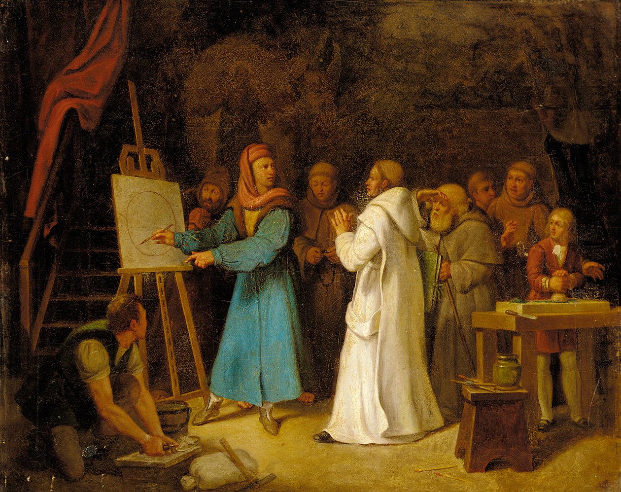 Giotto demonstriert die Kunst des Zeichnens in seinem Atelier von Italian School