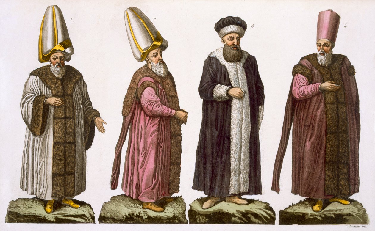 Großwesir, Caim-Mecam, Reis-Efendi und Khodjakian, Tafel 15 aus Teil III, Band I der Geschichte der Nationen, graviert von C. Botticella von Italian School