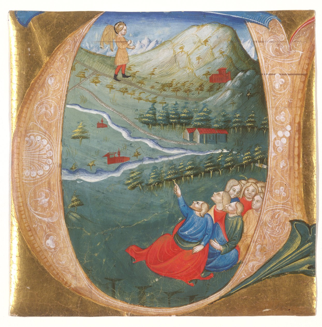 Illustrierte Initiale, die Elisa im Mantel von Elija zeigt, Ausschnitt aus einem Antiphonar, ca. 1440 von Italian School