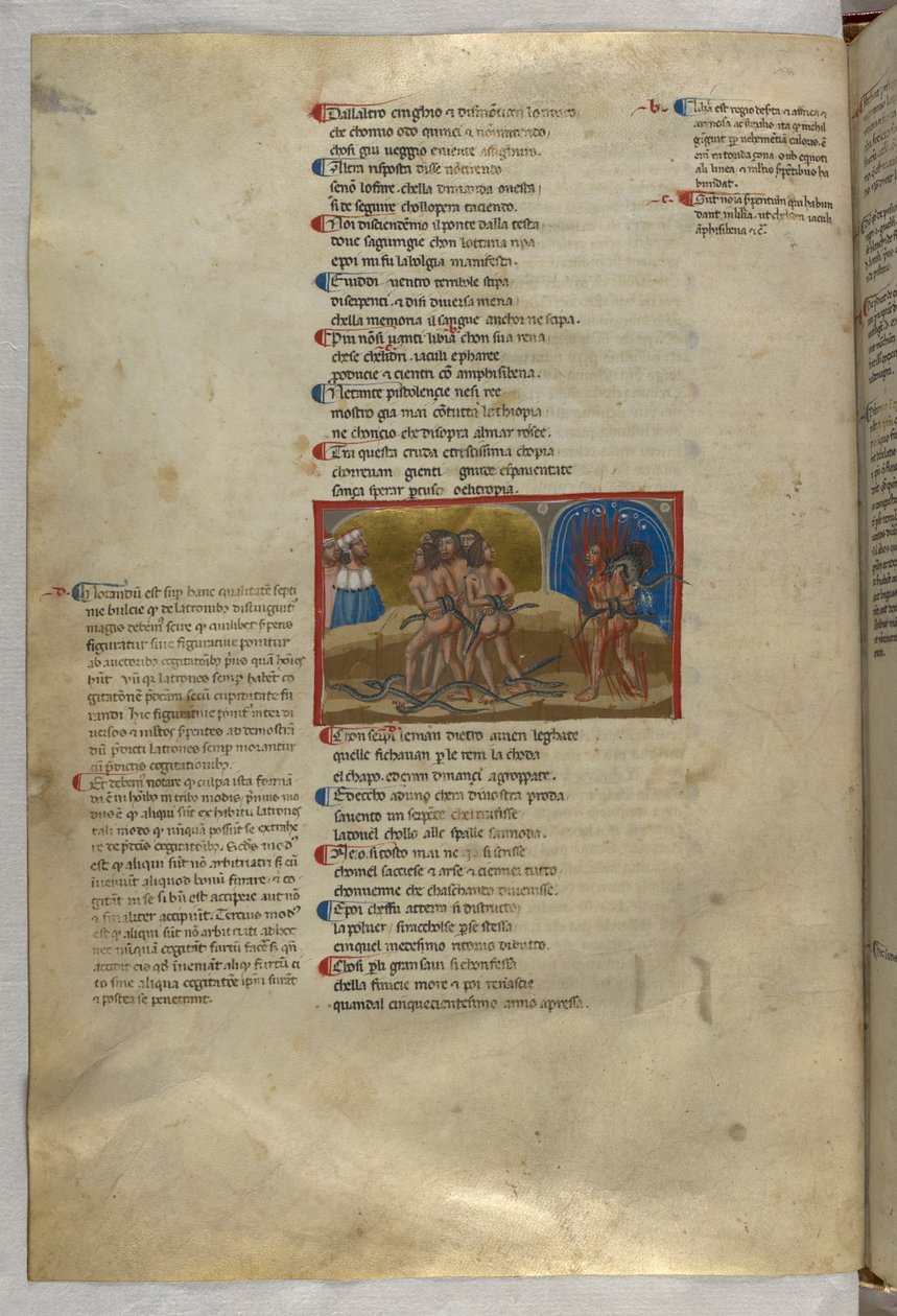 Inferno: Eine Gruppe von Dieben, von denen einer, Vanni Fucci, von einem Drachen angegriffen und von Flammen verschlungen wird (Gravur) von Italian School