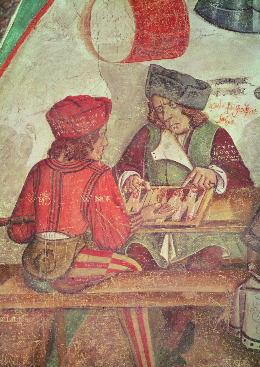 Innenraum eines Gasthauses, Detail der Backgammon-Spieler von Italian School