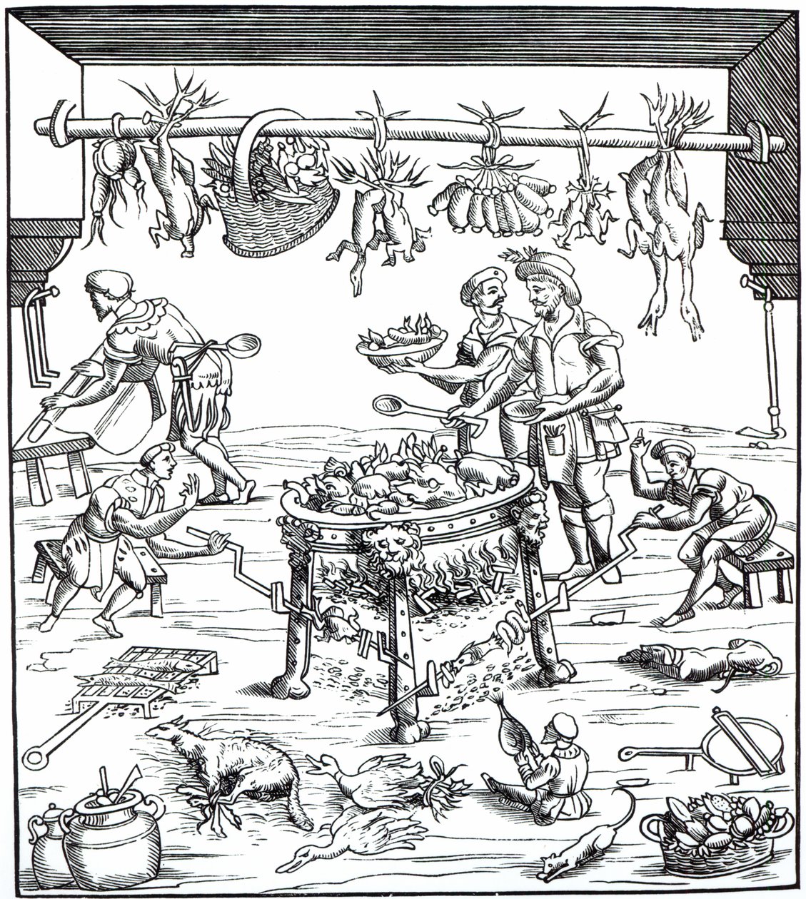 Innenansicht einer italienischen Küche, nach einem Holzschnitt in Banchetti compositioni di Vivende von Christoforo di Messisburgo, veröffentlicht 1549 von Italian School