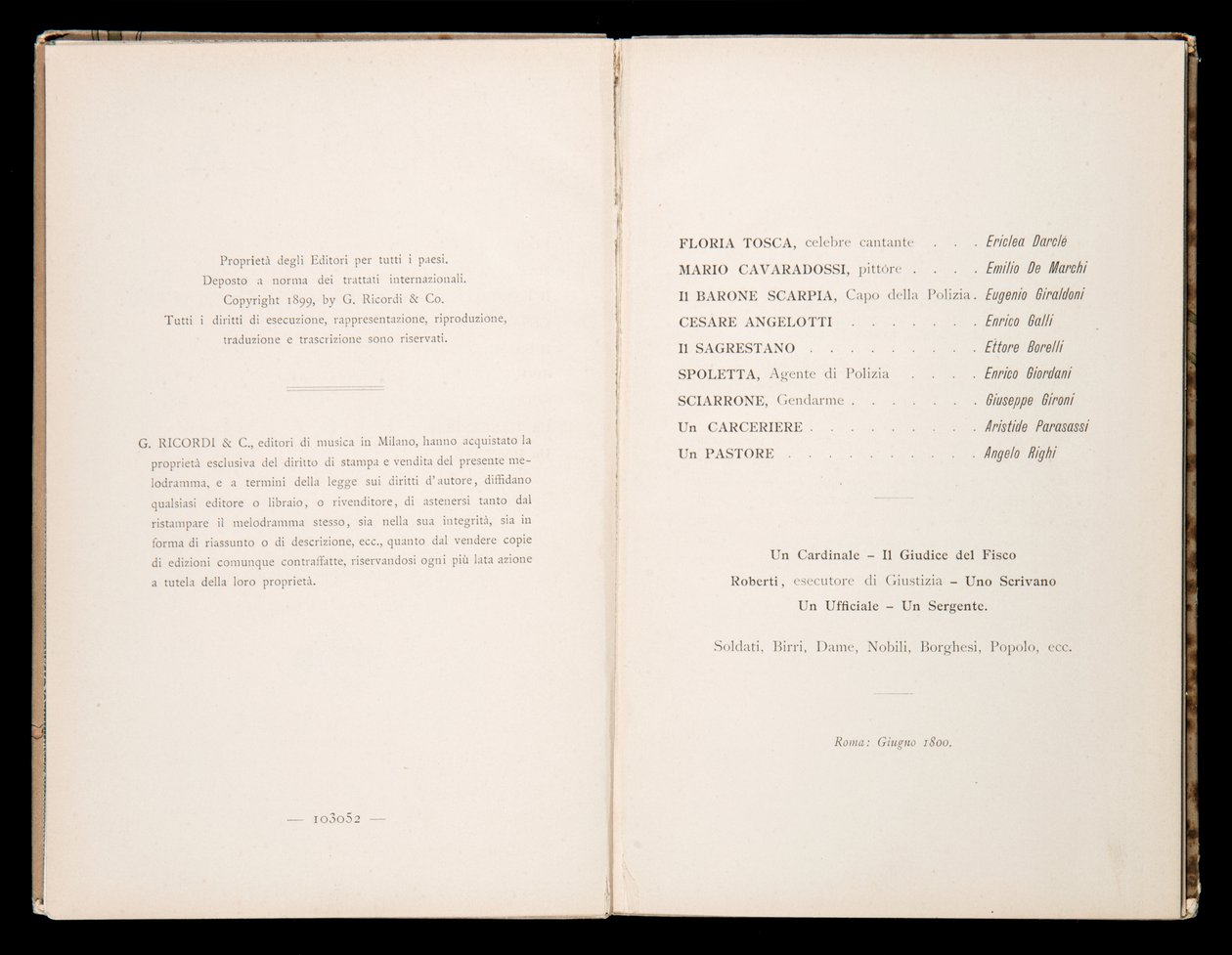 Libretto della Tosca von Giacomo Puccini, Edition Ricordi, Italien von Italian School
