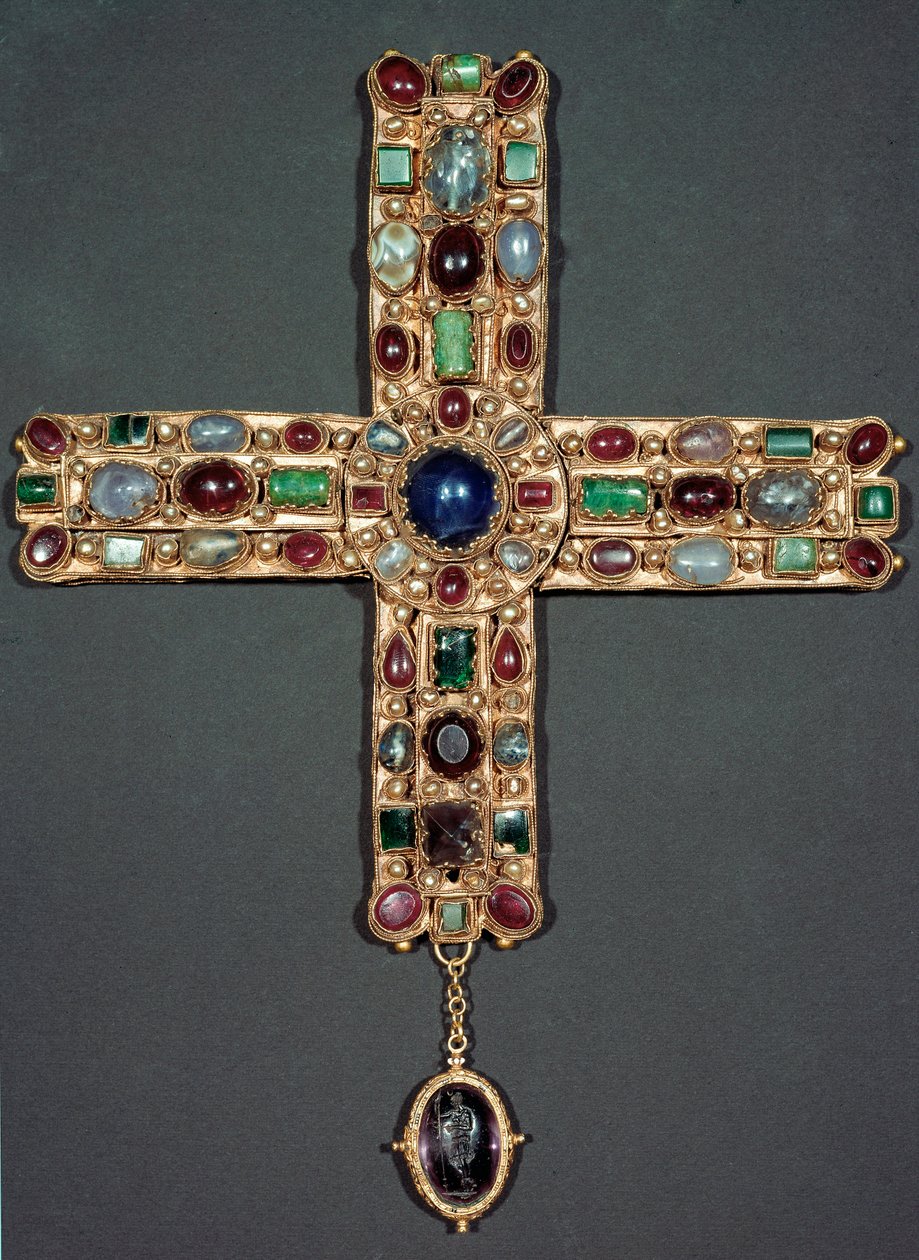 Lombardische Kunst: Goldkreuz und Steine von Berengario (850-924), König von Italien und Kaiser des Heiligen Römischen Reiches. 9. Jahrhundert Monza, Museum der Kathedrale von Italian School