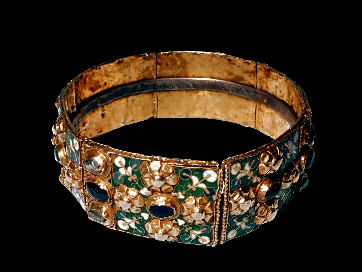 Lombardische Kunst: Eiserne Krone der Lombardei aus Gold, Eisen, Emaille und Edelsteinen von Italian School