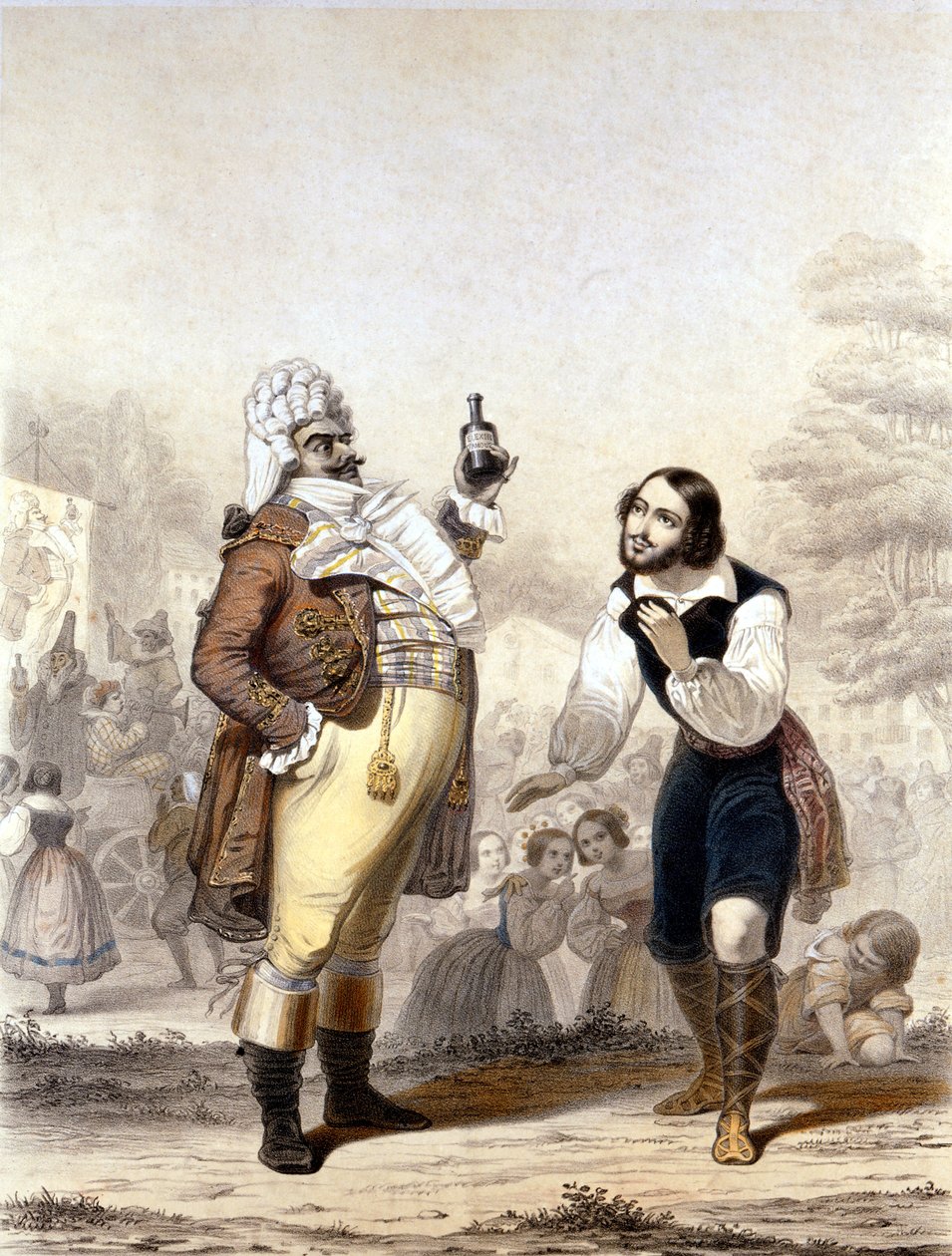 Luigi Lablache und Mario di Candia in einer Szene aus der Oper Der Liebestrank von Italian School