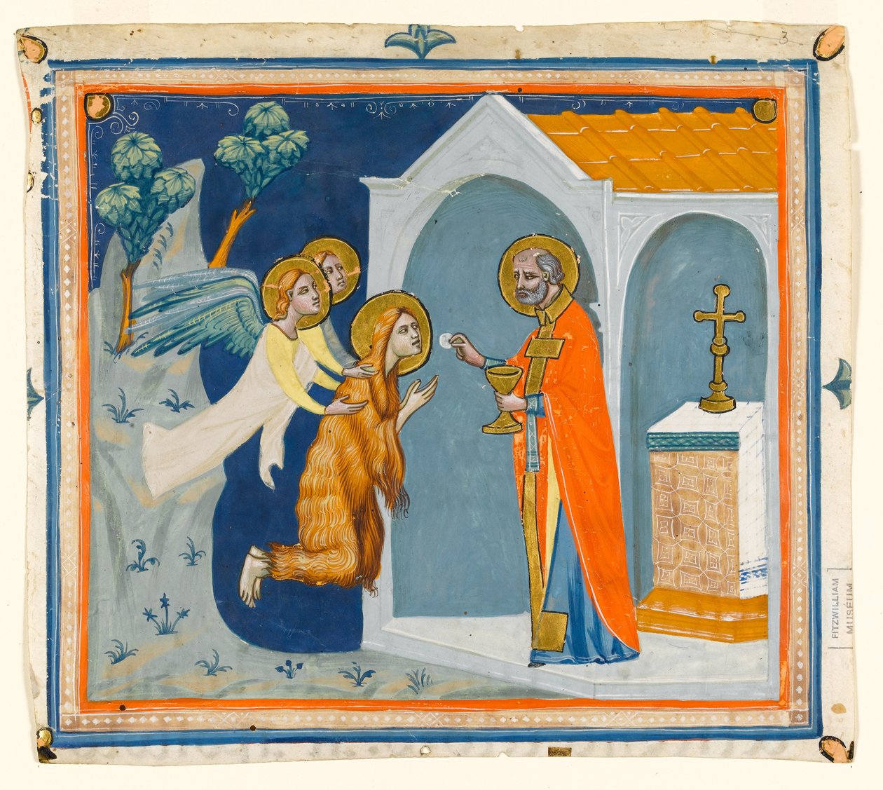 St. Maria Magdalena in der Wildnis um Aix, von Engeln zu St. Maximin getragen, der ihr die letzte Kommunion verabreicht, um 1330 von Italian School