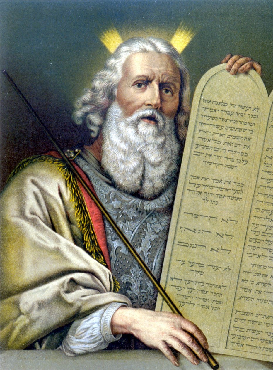 Moses hält die Gesetzestafeln - in „Aurea Bibbia classica: storia della rivelazione divina nell