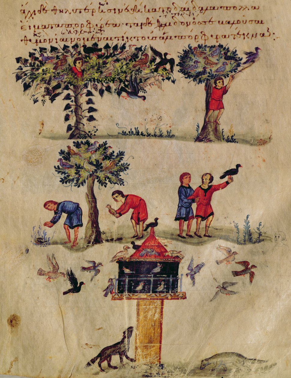 Ms Grec 479 Vogeljagd, Illustration wahrscheinlich aus dem Ixeutika von Oppian von Italian School