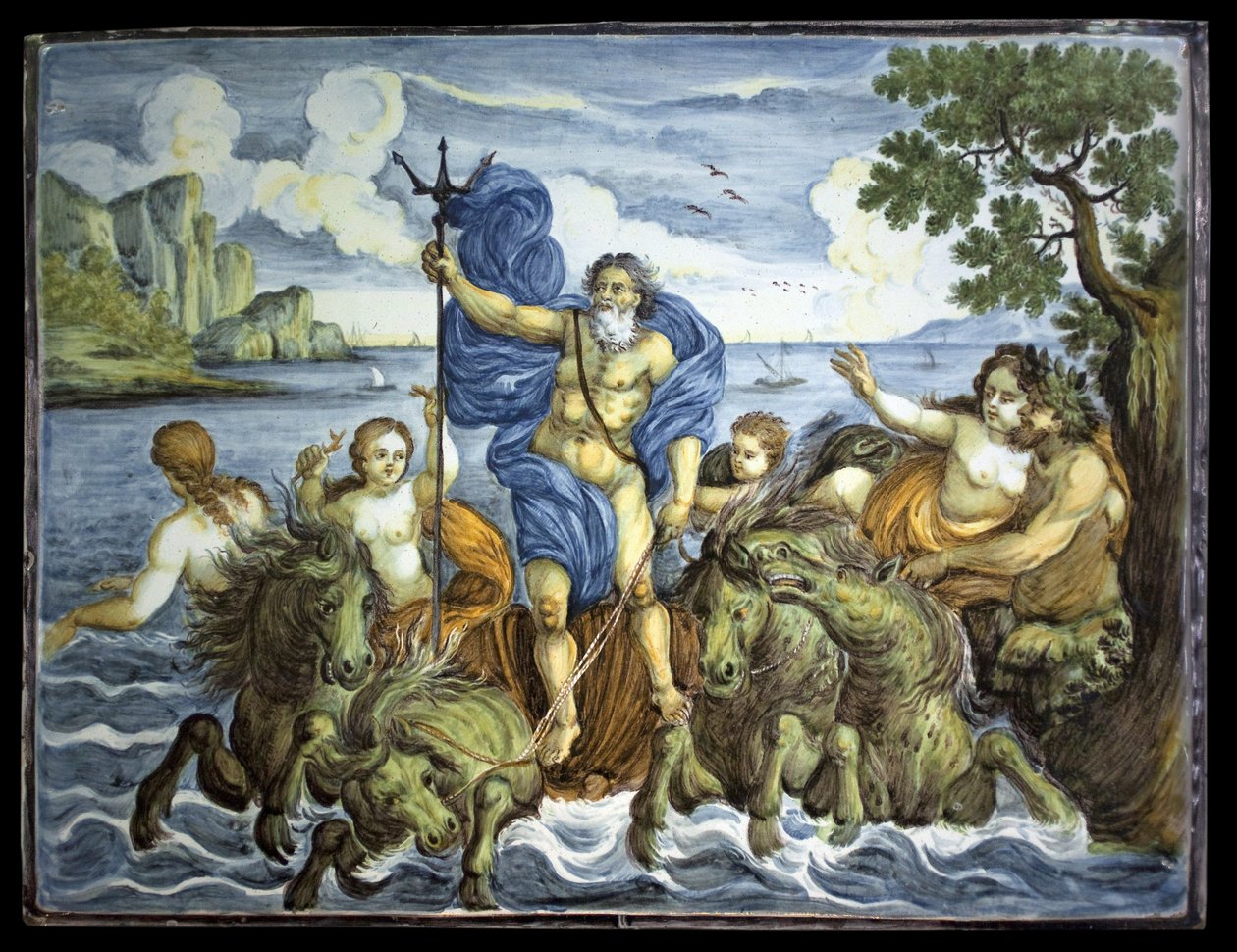 Neptun auf seinem Wagen mit einem Dreizack von Italian School