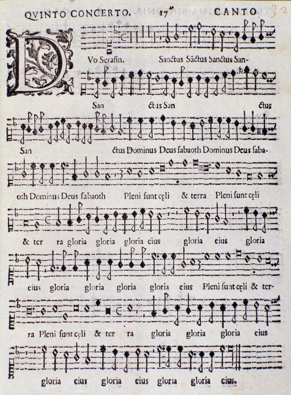 Seite der Partitur von Concerto 5 in „Canzoni alla francese“ von Adriano Banchieri von Italian School